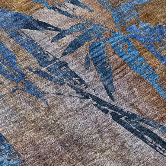 Brown And Blue Botanical Leaves Washable Indoor Outdoor Area Rug Photo 4