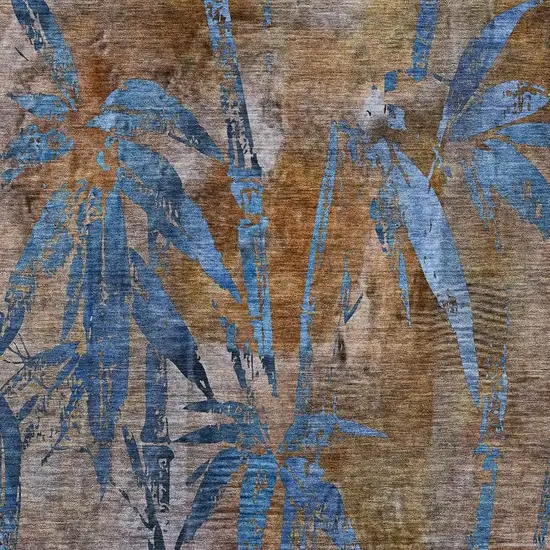 Brown And Blue Botanical Leaves Washable Indoor Outdoor Area Rug Photo 6