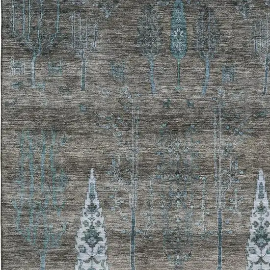 Brown And Blue Floral Washable Area Rug With UV Protection Photo 3