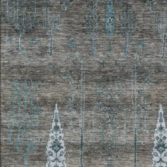 Brown And Blue Floral Washable Area Rug With UV Protection Photo 3