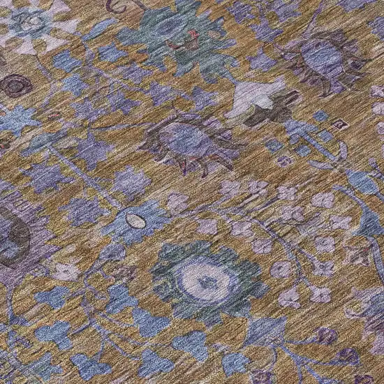 Brown And Blue Floral Washable Indoor Outdoor Area Rug Photo 6