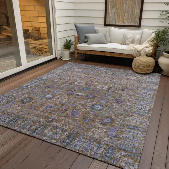 Brown And Blue Floral Washable Indoor Outdoor Area Rug Photo 9