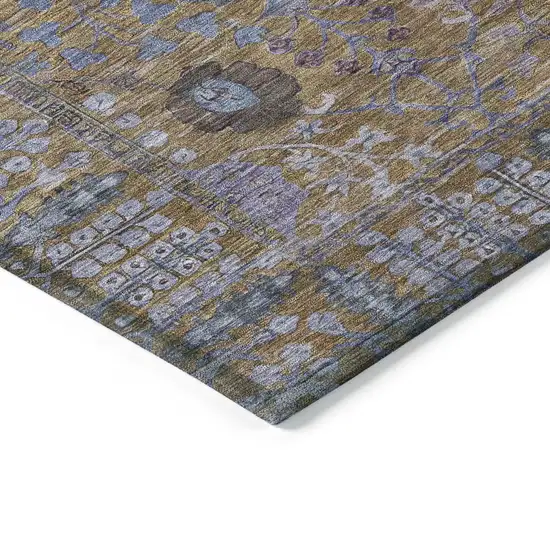 Brown And Blue Floral Washable Indoor Outdoor Area Rug Photo 5