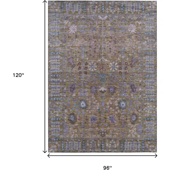 Brown And Blue Floral Washable Indoor Outdoor Area Rug Photo 3