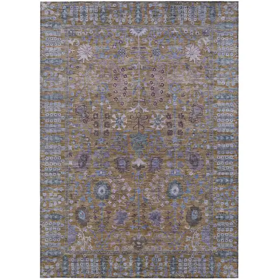 Brown And Blue Floral Washable Indoor Outdoor Area Rug Photo 4