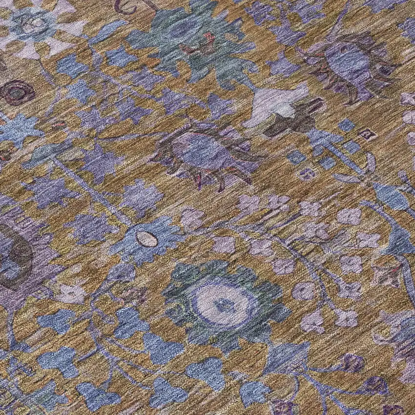 Brown And Blue Floral Washable Indoor Outdoor Area Rug Photo 6