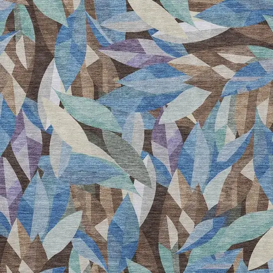 Brown And Blue Floral Washable Indoor Outdoor Area Rug Photo 2