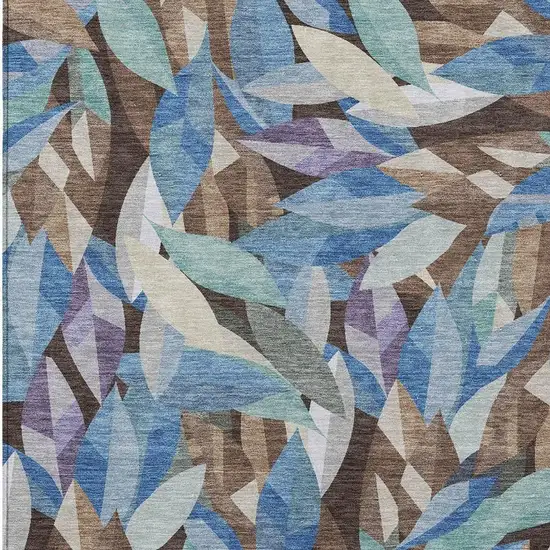 Brown And Blue Floral Washable Indoor Outdoor Area Rug Photo 2