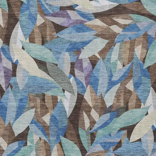 Brown And Blue Floral Washable Indoor Outdoor Area Rug Photo 2