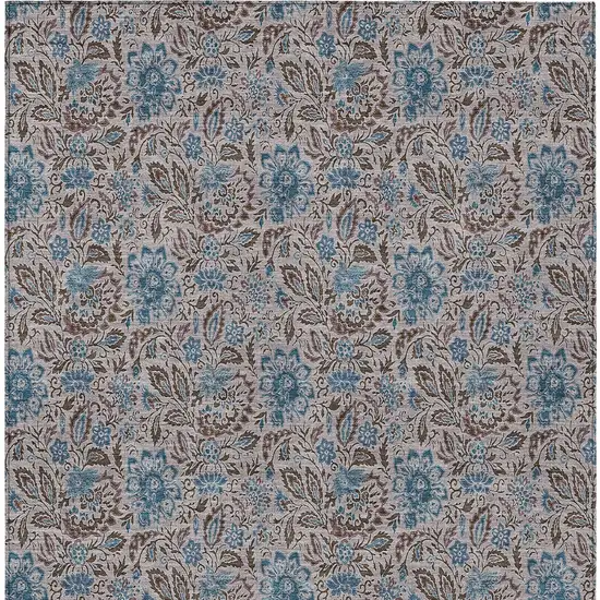 Brown And Blue Floral Washable Indoor Outdoor Area Rug Photo 7