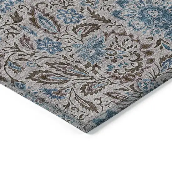 Brown And Blue Floral Washable Indoor Outdoor Area Rug Photo 4