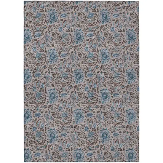 Brown And Blue Floral Washable Indoor Outdoor Area Rug Photo 2