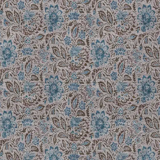 Brown And Blue Floral Washable Indoor Outdoor Area Rug Photo 6