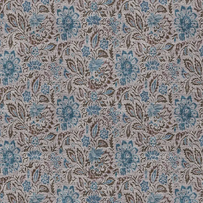 Brown And Blue Floral Washable Indoor Outdoor Area Rug Photo 6