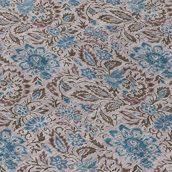 Brown And Blue Floral Washable Indoor Outdoor Area Rug Photo 5