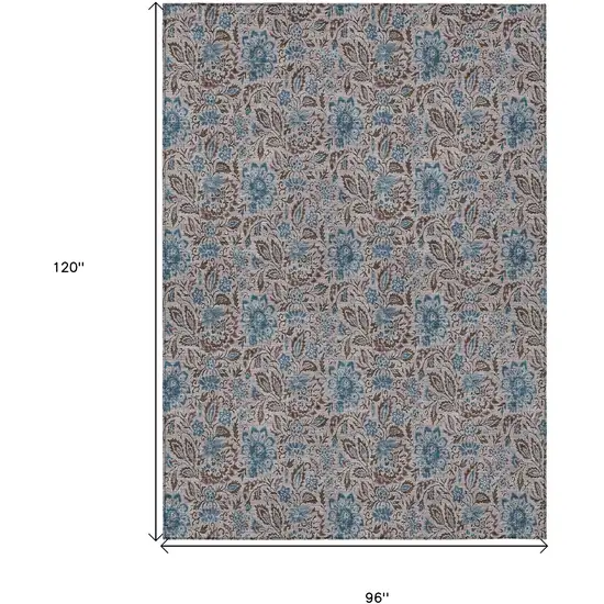 Brown And Blue Floral Washable Indoor Outdoor Area Rug Photo 3