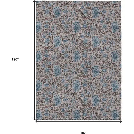 Brown And Blue Floral Washable Indoor Outdoor Area Rug Photo 3