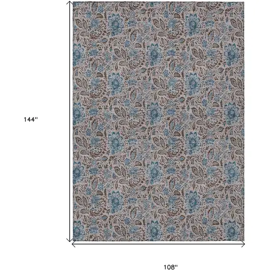 Brown And Blue Floral Washable Indoor Outdoor Area Rug Photo 3