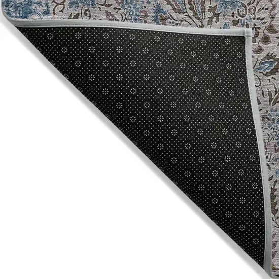 Brown And Blue Floral Washable Indoor Outdoor Area Rug Photo 4