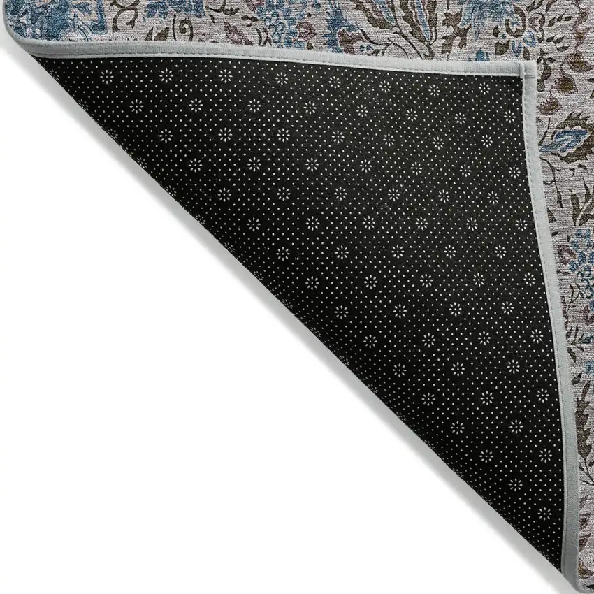 Brown And Blue Floral Washable Indoor Outdoor Area Rug Photo 4