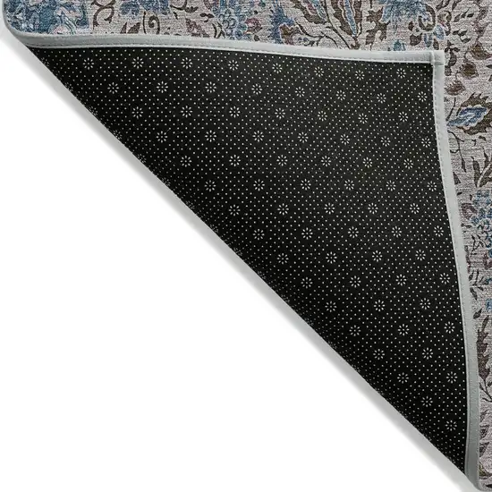 Brown And Blue Floral Washable Indoor Outdoor Area Rug Photo 4
