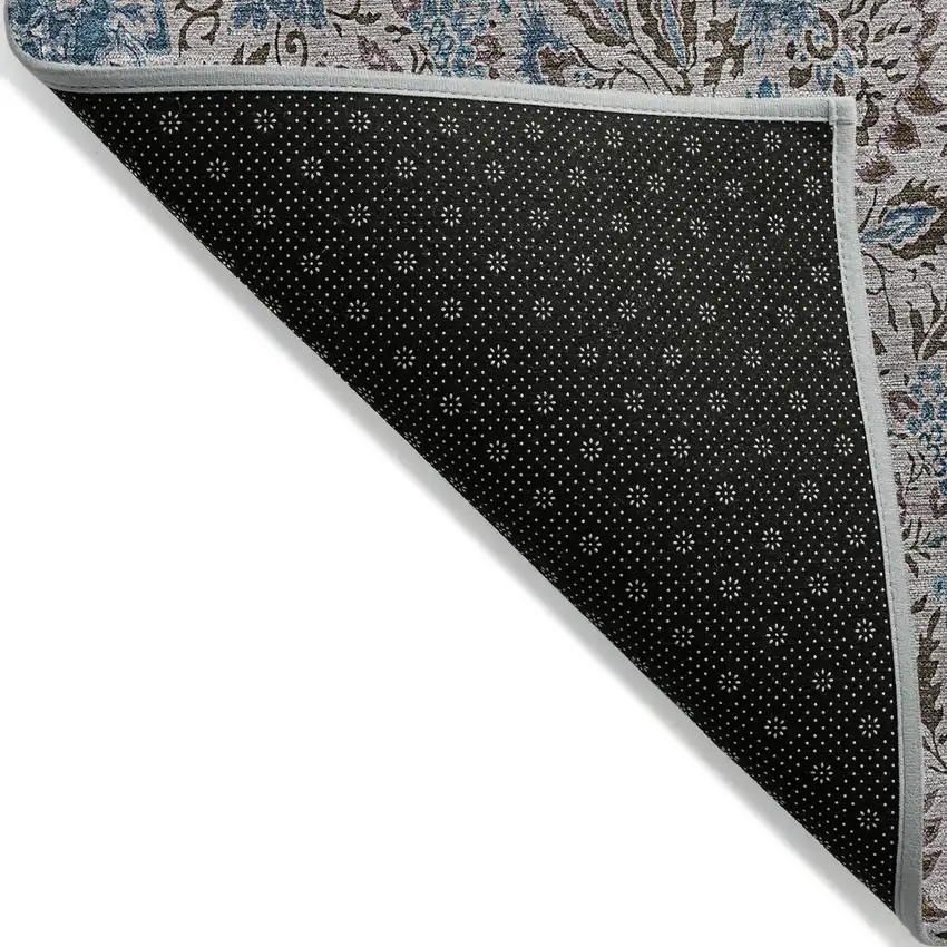 Brown And Blue Floral Washable Indoor Outdoor Area Rug Photo 4