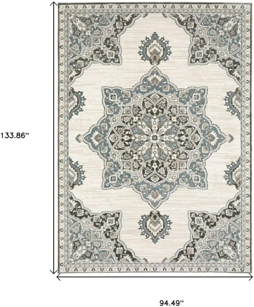 Brown And Blue Medallion Area Rug Photo 3