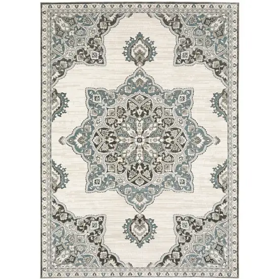 Brown And Blue Medallion Area Rug Photo 2