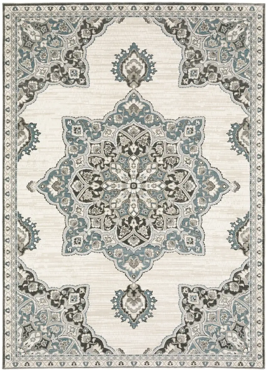 Brown And Blue Medallion Area Rug Photo 2