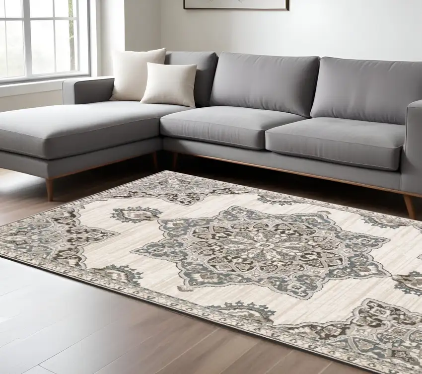 Brown And Blue Medallion Area Rug Photo 1