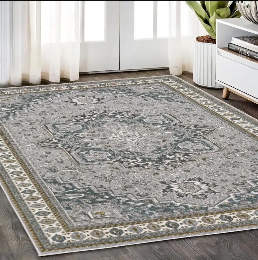 Brown And Blue Medallion Area Rug Photo 1