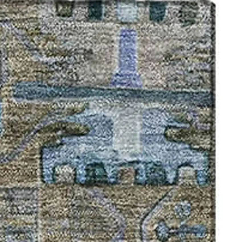 Brown And Blue Medallion Washable Area Rug With UV Protection Photo 3