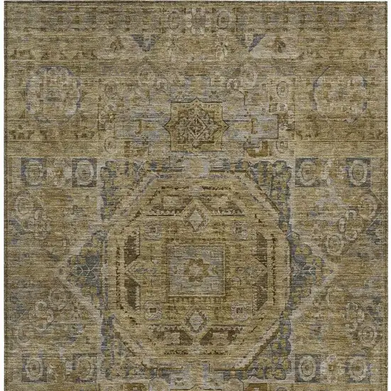 Brown And Blue Medallion Washable Indoor Outdoor Area Rug Photo 4