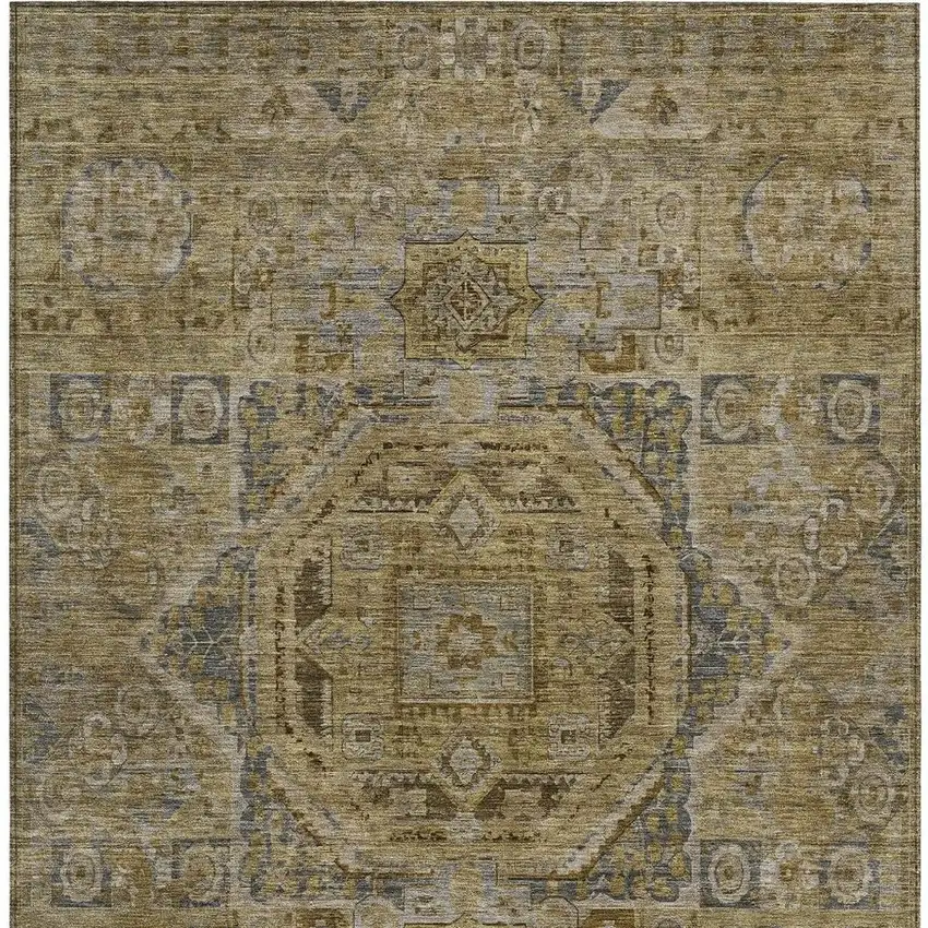 Brown And Blue Medallion Washable Indoor Outdoor Area Rug Photo 4