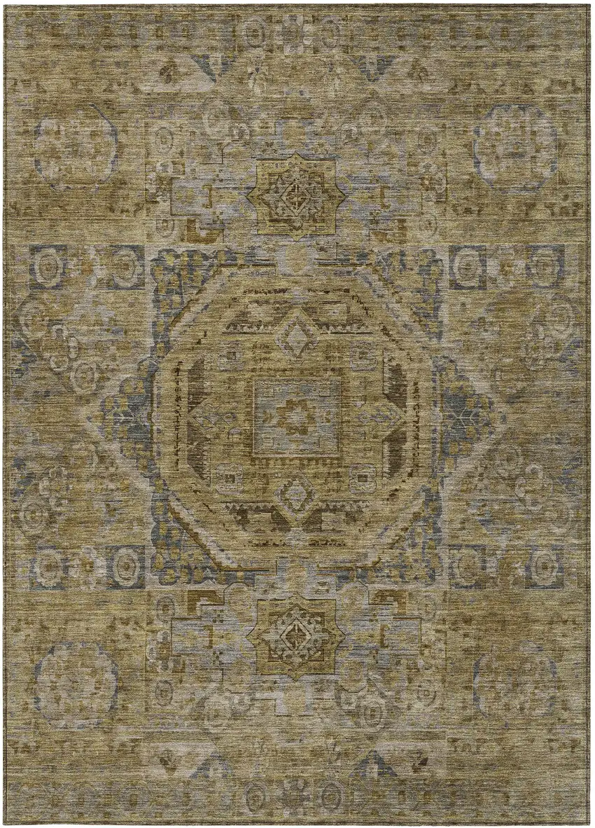Brown And Blue Medallion Washable Indoor Outdoor Area Rug Photo 3
