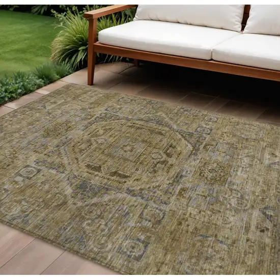 Brown And Blue Medallion Washable Indoor Outdoor Area Rug Photo 2