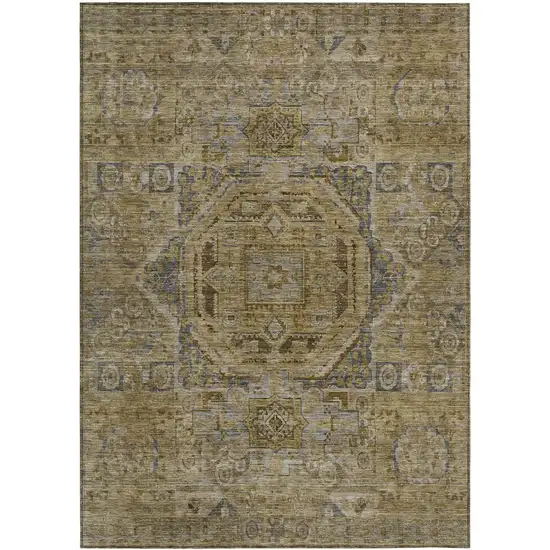 Brown And Blue Medallion Washable Indoor Outdoor Area Rug Photo 1