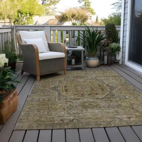 Brown And Blue Medallion Washable Indoor Outdoor Area Rug Photo 6