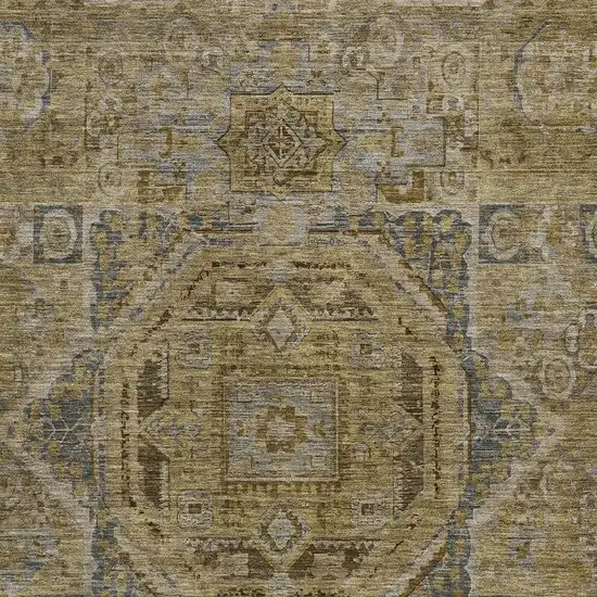 Brown And Blue Medallion Washable Indoor Outdoor Area Rug Photo 3