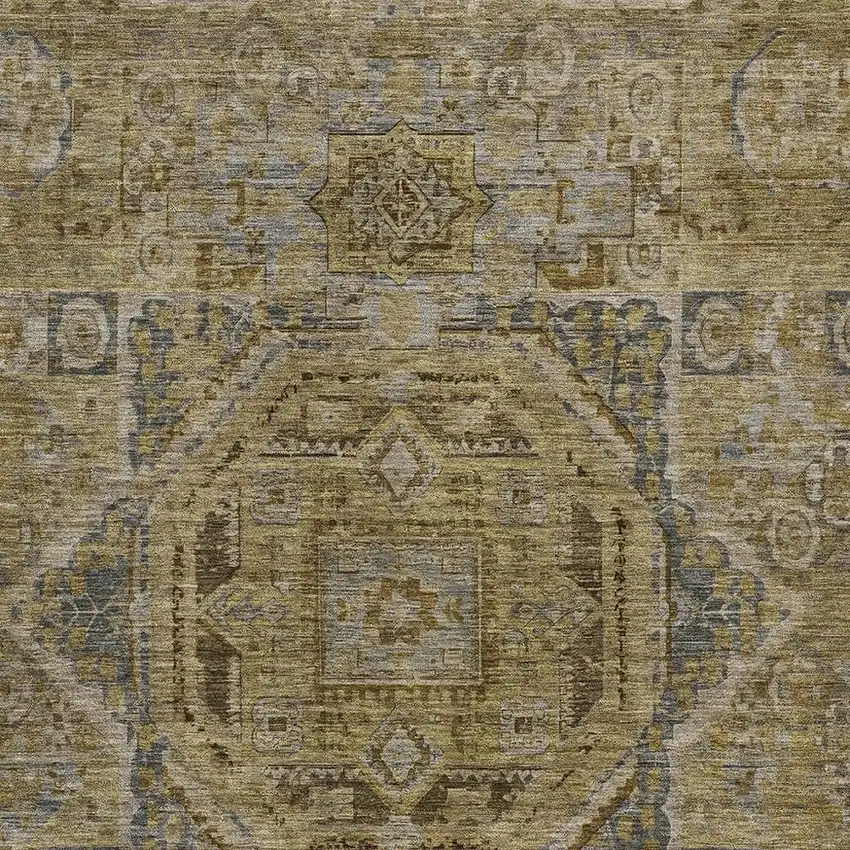 Brown And Blue Medallion Washable Indoor Outdoor Area Rug Photo 3