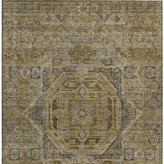 Brown And Blue Medallion Washable Indoor Outdoor Area Rug Photo 6