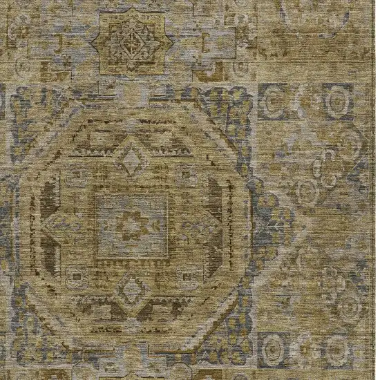 Brown And Blue Medallion Washable Indoor Outdoor Area Rug Photo 8