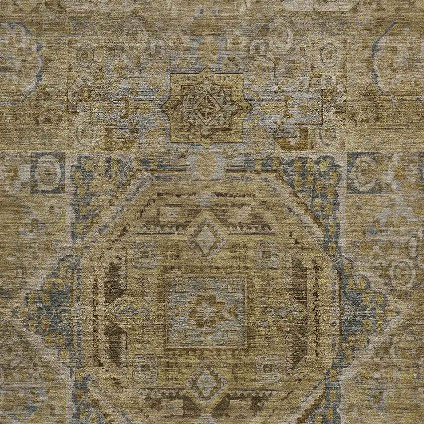 Brown And Blue Medallion Washable Indoor Outdoor Area Rug Photo 8