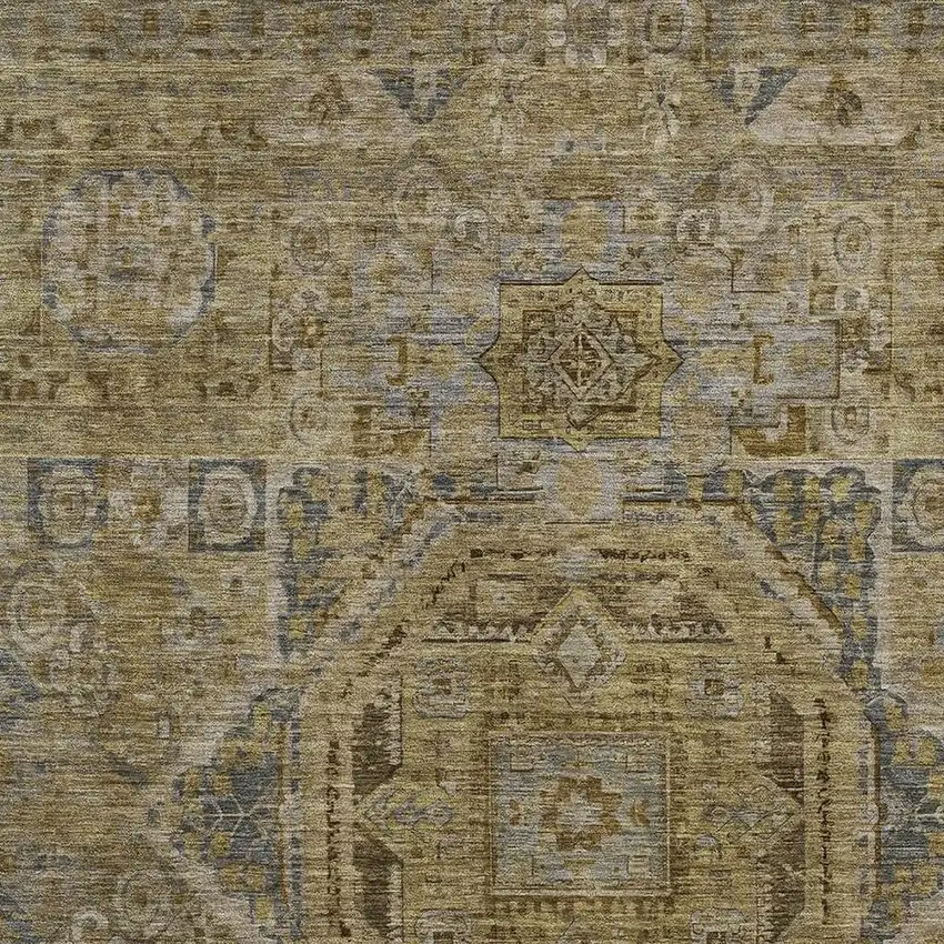 Brown And Blue Medallion Washable Indoor Outdoor Area Rug Photo 3