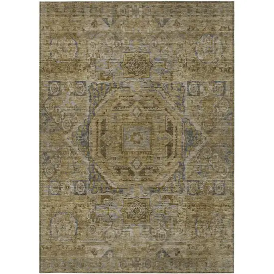 Brown And Blue Medallion Washable Indoor Outdoor Area Rug Photo 4