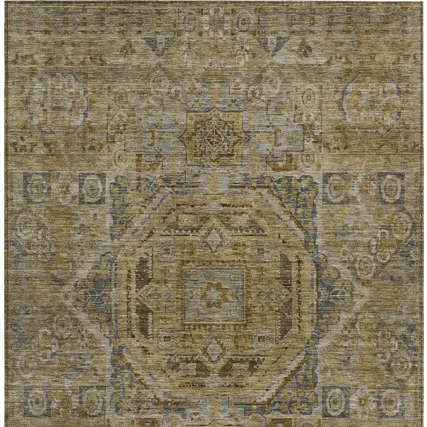 Brown And Blue Medallion Washable Indoor Outdoor Area Rug Photo 6