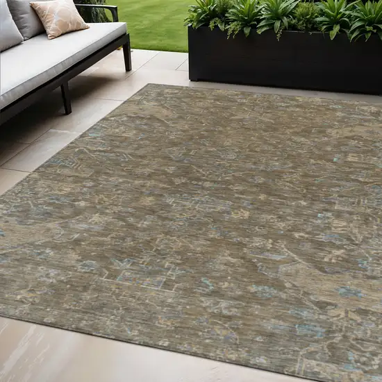 Brown And Blue Medallion Washable Indoor Outdoor Area Rug Photo 1