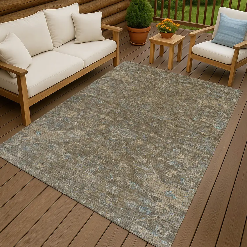 Brown And Blue Medallion Washable Indoor Outdoor Area Rug Photo 9