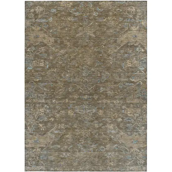 Brown And Blue Medallion Washable Indoor Outdoor Area Rug Photo 4