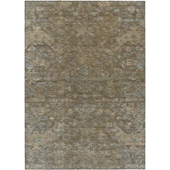 Brown And Blue Medallion Washable Indoor Outdoor Area Rug Photo 2